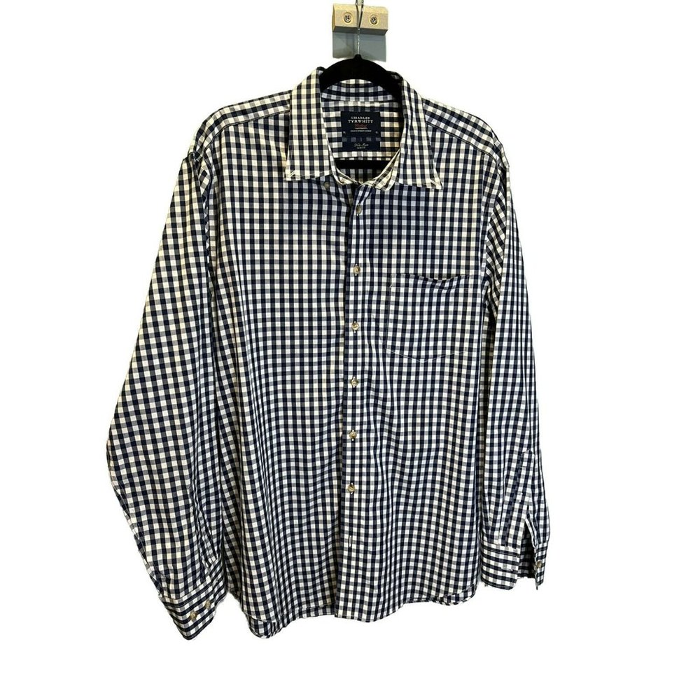 Charles Tyrwhitt Weekend Non Iron Slim Fit Men's Size XL‎ Shirt Blue White Check
